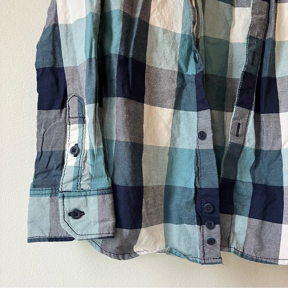 🌼 5/$25 Okaïdi Boys Plaid Button Down Shirt Size 5Y Blue Checkered Casual Cotton - Picture 5 of 11